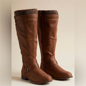 Torrid Brown Over the Knee Boots sock top side buckle 8.5
